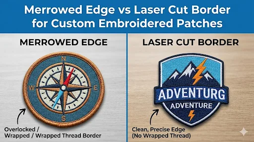 A split screen visual showing merrowed edge and laser cut border difference.